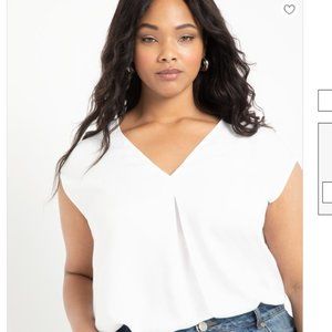 Eloquii White V Neck Knit Back Top Size 20